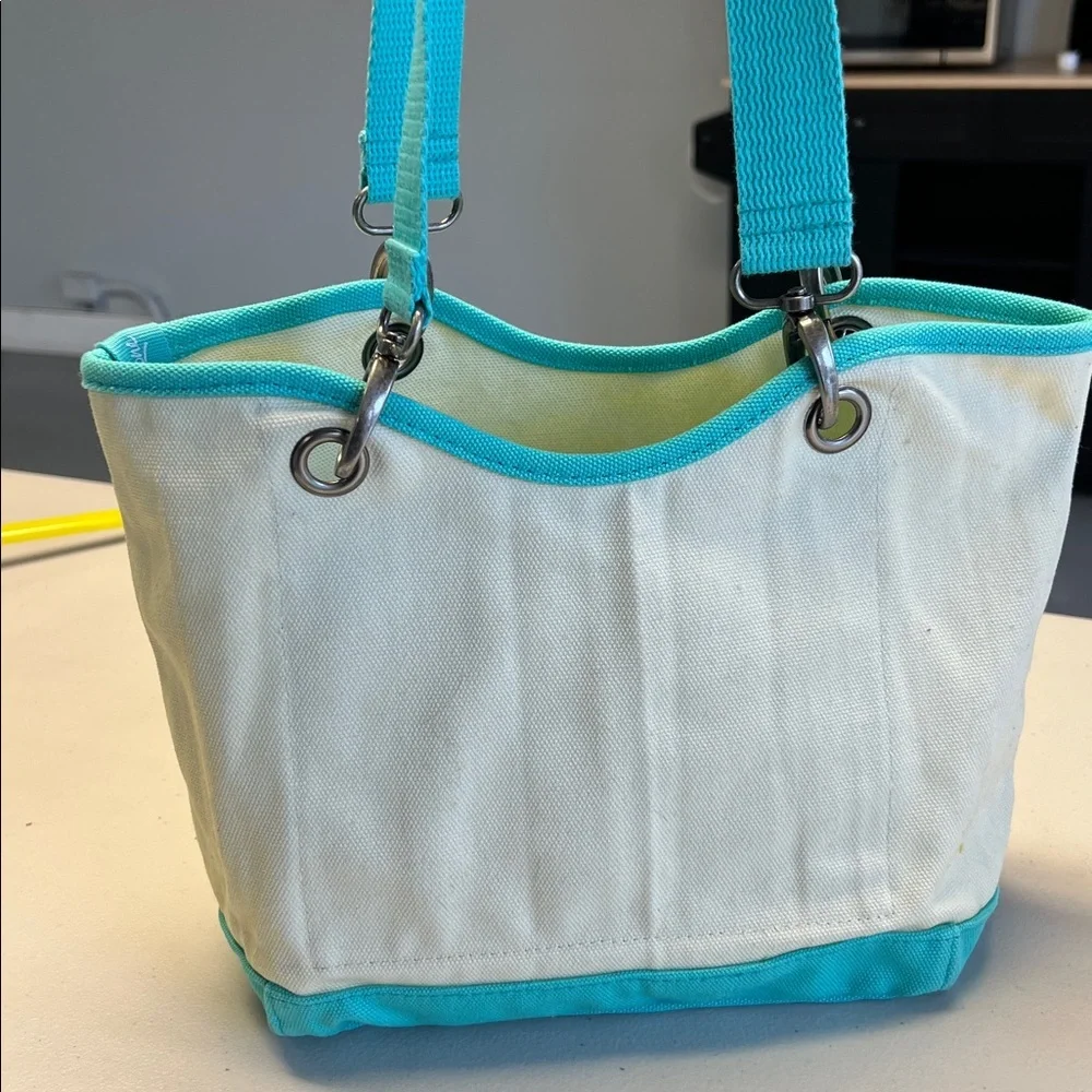 Canvas Tote Bag by Thirty one Cream/Teal   10x4